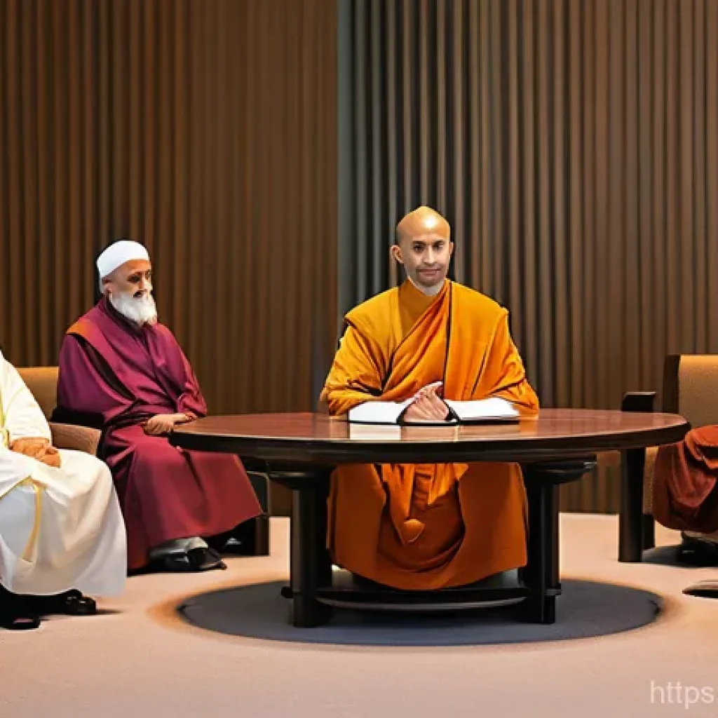 종교적 변화와 현대 사회 - **Prompt 1: Global Religious Dialogue for Harmony**
"A diverse group of men and women, represent...