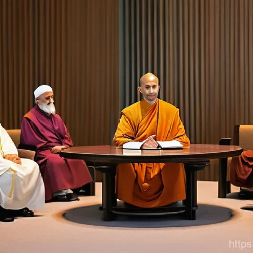 Home 14 종교적 변화와 현대 사회 - **Prompt 1: Global Religious Dialogue for Harmony**
"A diverse group of men and women, represent...