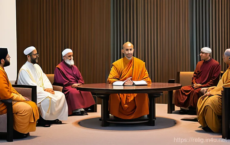 종교적 변화와 현대 사회 - **Prompt 1: Global Religious Dialogue for Harmony**
    "A diverse group of men and women, represent...